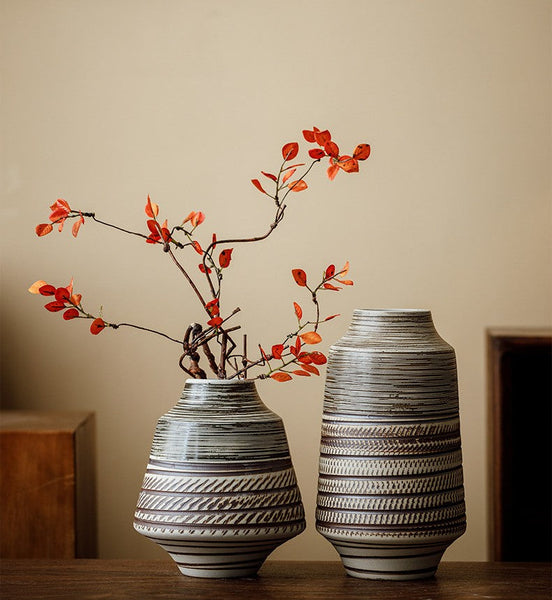 Centerpiece on Dining Table, Handmade Pottery Flower Vases Urn, Modern Bouquet Flower Vases, Water Holding Flower Vases, Large Flower Vase on Table-Grace Painting Crafts