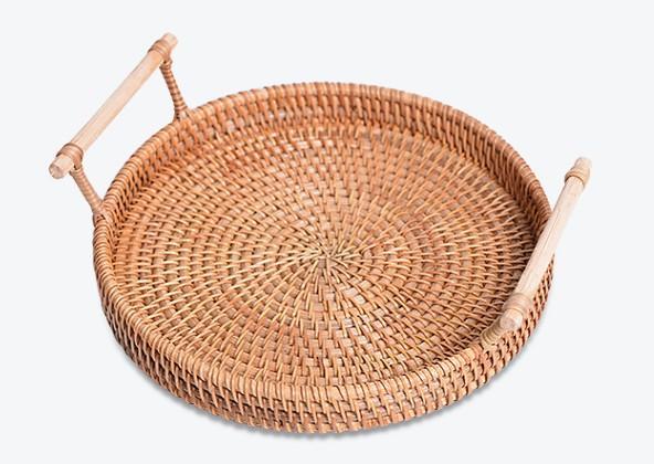 Small Rattan Storage Basket, Fruit Basket, Round Storage Basket with Handle, Kitchen Storage Baskets, Woven Storage Baskets-Grace Painting Crafts