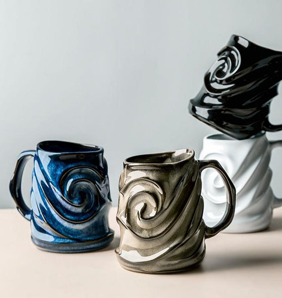 Blue Ceramic Coffee Mug, Stoneware Coffee Mugs, Large Capacity Coffee Cups, Birthday Gifts, Handmade Pottery Coffee Mug-Grace Painting Crafts
