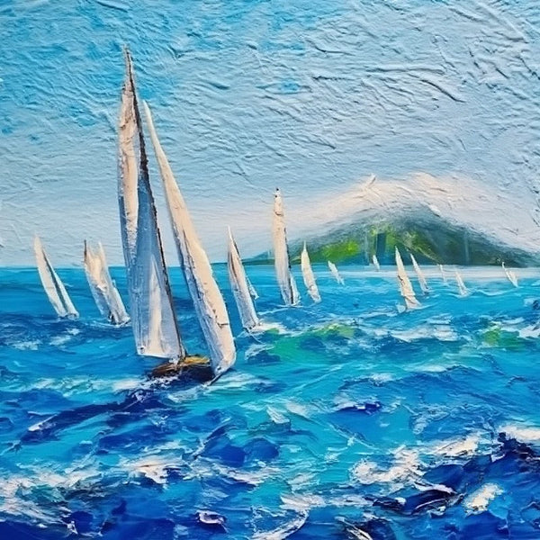 Palette Knife Paintings, Easy Landscape Painting Ideas, Simple Small Canvas Paintings, Sail Boat at Sea, Wave Painting, Original Small Landscape Paintings, Heavy Texture Canvas Art-Grace Painting Crafts