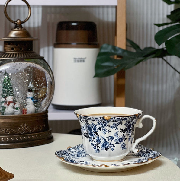 French Style China Porcelain Tea Cup Saucer Set, 7.8 oz Tea Cup and Saucers, Royal Ceramic Cups, Elegant Vintage Ceramic Coffee Cups for Traditional Afternoon Tea-Grace Painting Crafts