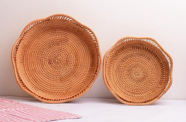 Woven Rattan Basket, Fruit Storage Basket, Woven Round Storage Basket, Storage Baskets for Kitchen-Grace Painting Crafts