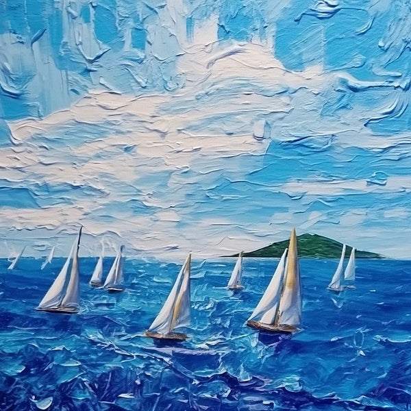 Easy Seascape Painting Ideas, Simple Small Canvas Paintings, Palette Knife Paintings, Sail Boat at Sea, Wave Painting, Original Small Landscape Paintings, Heavy Texture Canvas Art-Grace Painting Crafts