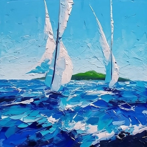 Palette Knife Paintings, Sail Boat at Sea, Wave Painting, Hand Painted Canvas Paintings, Easy Seascape Painting Ideas, Original Small Landscape Paintings, Heavy Texture Canvas Art-Grace Painting Crafts