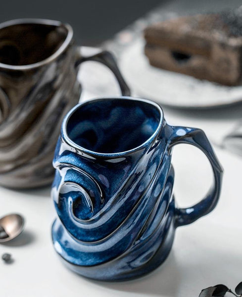 Blue Ceramic Coffee Mug, Stoneware Coffee Mugs, Large Capacity Coffee Cups, Birthday Gifts, Handmade Pottery Coffee Mug-Grace Painting Crafts