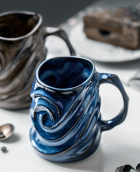 Stoneware Coffee Mugs, White Ceramic Coffee Mug, Large Capacity Coffee Cups, Birthday Gifts, Handmade Pottery Coffee Mug-Grace Painting Crafts