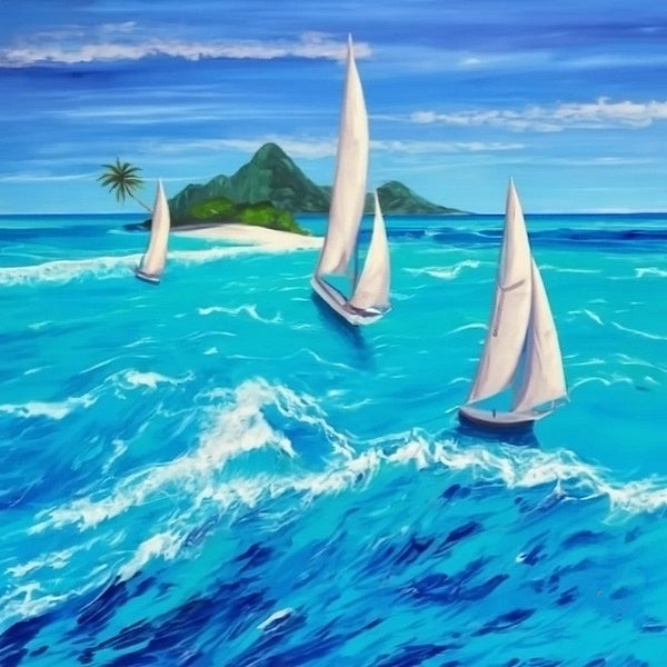 Small Canvas Paintings, Sail Boat at Sea, Big Wave Painting, Hand Painted Canvas Paintings, Easy Seascape Painting Ideas, Original Small Landscape Paintings, Heavy Texture Canvas Art-Grace Painting Crafts