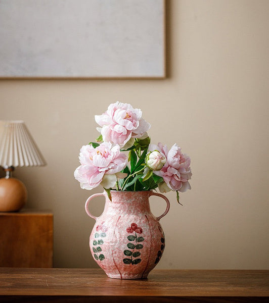 Rustic Pottery Flower Vases, Small Flower Vases on Table, Pink Bud Vases, Handmade Water Holding Flower Vases-Grace Painting Crafts