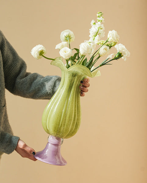 Modern Glass Vase for Flowers, Mid Century Glass Vases, Handmade Modern Vases for Living Room, Unique Decorative Glass Vase, Centerpiece Contemporary Vases on Table-Grace Painting Crafts