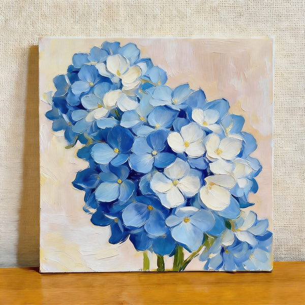 Small Canvas Artwork, Blue and White Hydrangeas in Full Bloom, Still Life Painting, Original Flower Paintings, Buy Small Artwork Online, Hand Painted Canvas Art-Grace Painting Crafts