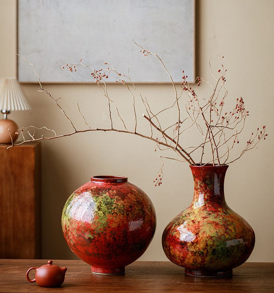 Large Pottery Flower Vases, Handmade Water Holding Flower Vases, Modern Bouquet Flower Vases, Centerpiece on Dining Table, Flower Vase on Table-Grace Painting Crafts