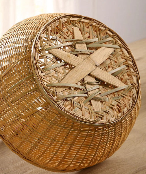 Natural Hand-woven Bamboo Basket, Extra Large Picnic Food Basket with Handle, Lovely Bamboo Baskets for Vegetable, Natural Fruit Basket Kitchen Storage Baskets-Grace Painting Crafts
