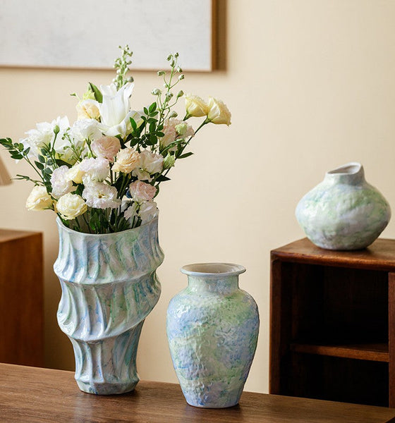 Modern Porcelain Flower Vases, Handmade Water Holding Flower Vases, Centerpiece on Dining Table, Ceramic Bouquet Vases, Flower Vases on Table-Grace Painting Crafts