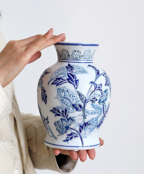 Porcelain Flower Vases, Centerpiece Ceramic Bouquet Vases, Handmade Flower Vase, Vintage Flower Vases on Dining Table-Grace Painting Crafts