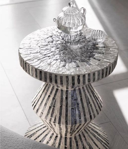 Shell Small Sofa Side Table, Bedside Small Side Table, Portable Casual Side Table, Contemporary Round Side Table, Creative Coffee Table-Grace Painting Crafts