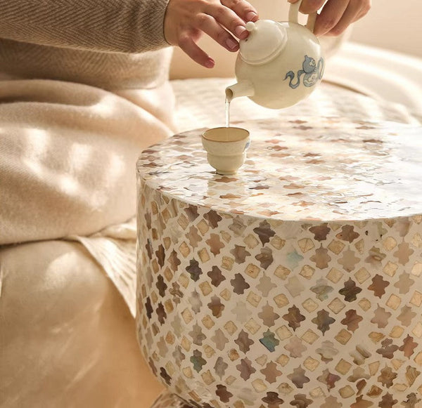 Elegant Small End Table, Modern Side Table, Contemporary Bedside Table, Bedside Small Side Table, Creative Coffee Table, Contemporary Side Table, Portable Casual Side Table, Shell Small Sofa Side Table-Grace Painting Crafts