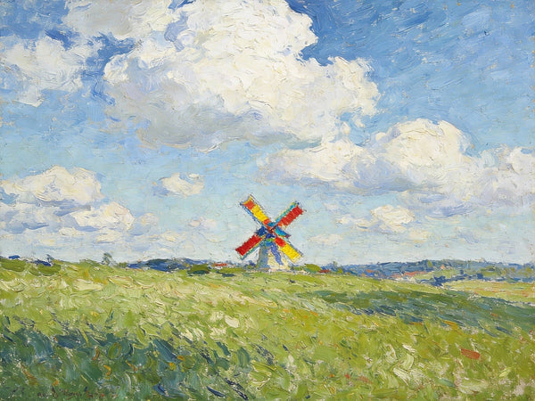 Windmills on the Green Under an Open Sky, Small Oil Paintings on Canvas, Hand Painted Canvas Art,Heavy Texture Artwork, Original Oil Paintings, Small Landscape Paintings-Grace Painting Crafts