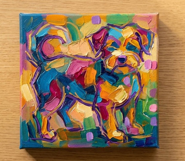 Original Acrylic Paintings, Small Art on Canvas, Abstract Pet Portrait Painting, Hand Painted Canvas Art, Abstract Terrier Dog Portrait, Impasto Artwork, Heavy Texture Painting-Grace Painting Crafts