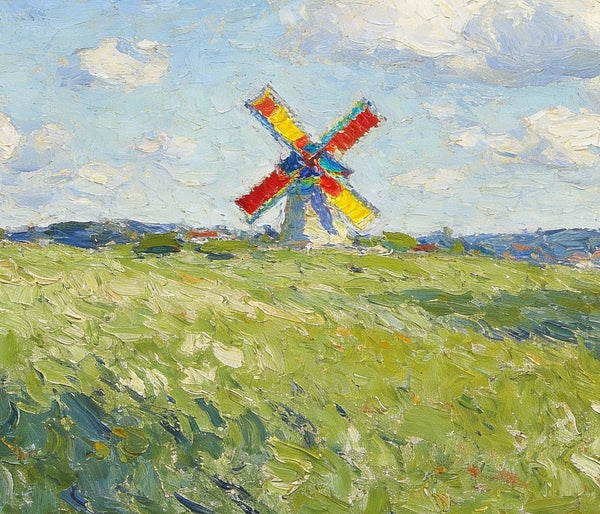 Windmills on the Green Under an Open Sky, Small Oil Paintings on Canvas, Hand Painted Canvas Art,Heavy Texture Artwork, Original Oil Paintings, Small Landscape Paintings-Grace Painting Crafts