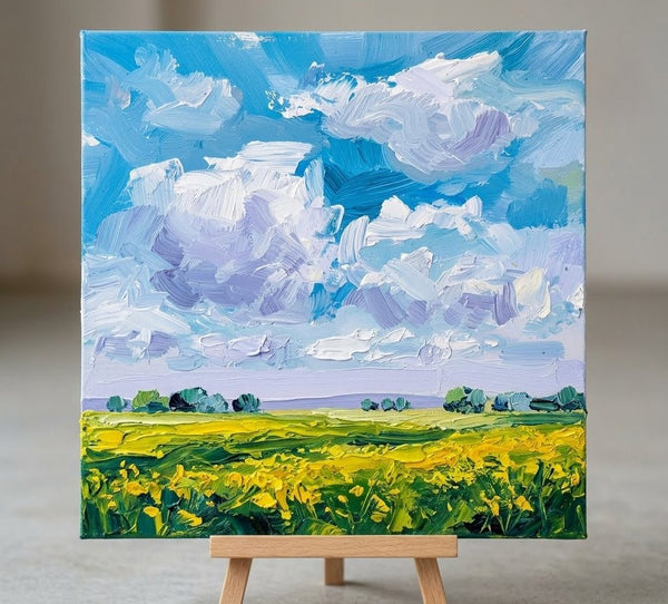 Original Landscape Paintings, Flowering Wilderness Beneath the Clouds, Hand Painted Canvas Art, Heavy Texture Painting, Miniature Canvas Art-Grace Painting Crafts