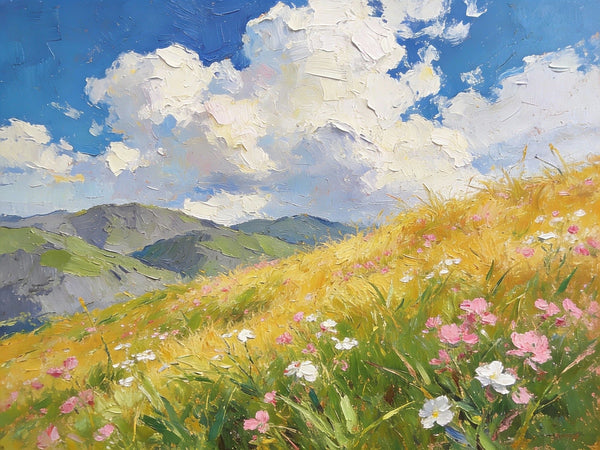 Hand Painted Canvas Art, A Verdant Hillside Under a Vast Blue Sky, Original Wall Paintings, Original Artwork Small Paintings, Small Landscape Paintings, On Canvas Small Wall Paintings-Grace Painting Crafts