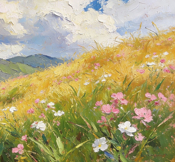 Hand Painted Canvas Art, A Verdant Hillside Under a Vast Blue Sky, Original Wall Paintings, Original Artwork Small Paintings, Small Landscape Paintings, On Canvas Small Wall Paintings-Grace Painting Crafts