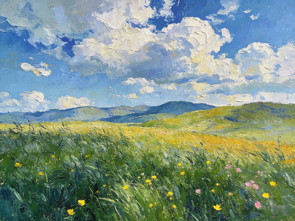 Where the Green Slope Meets the Drifting Clouds, Hand Painted Canvas Art, Small Landscape Paintings, Original Oil Paintings, Small Paintings As Birthday Gift, Small Paintings on Canvas-Grace Painting Crafts