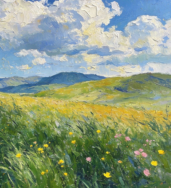 Where the Green Slope Meets the Drifting Clouds, Hand Painted Canvas Art, Small Landscape Paintings, Original Oil Paintings, Small Paintings As Birthday Gift, Small Paintings on Canvas-Grace Painting Crafts