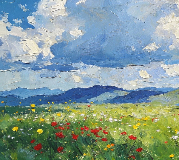 Wildflower Hills and Azure Sky, Hand Painted Canvas Art, Heavy Texture Wall Art Paintings, On Canvas Small Paintings, Original Oil Paintings, Small Landscape Paintings-Grace Painting Crafts