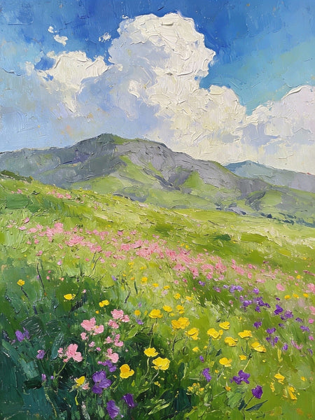 Small Oil Paintings, Mountain Meadow in Bloom, A Lush Floral Landscape, Original Small Paintings, Landscape Artwork Small Paintings, Small Wall Paintings-Grace Painting Crafts