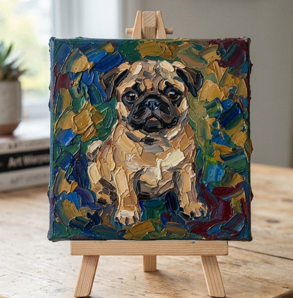 Small Art on Canvas, Abstract Pet Portrait Painting, Hand Painted Canvas Art, Original Acrylic Paintings, Abstract Pug Dog Portrait, Impasto Artwork, Heavy Texture Painting-Grace Painting Crafts