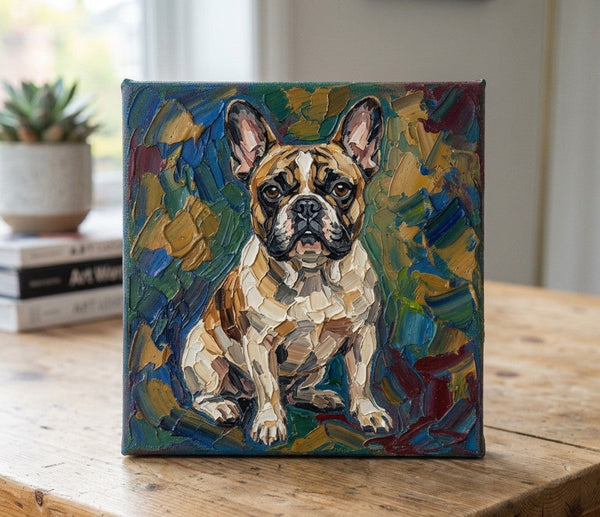 French Bulldog Dog Portrait, Hand Painted Canvas Art, Impasto Artwork, Abstract Pet Portrait Painting, Original Acrylic Paintings, Heavy Texture Painting, Small Art on Canvas-Grace Painting Crafts