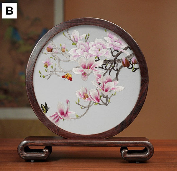 Traditional Chinese Suzhou Silk Embroidered Ornament, Premium Souvenir, Exclusive Business Presents, Creative Birthday Gift, Flower and Birds Embroidery Ornaments-Grace Painting Crafts