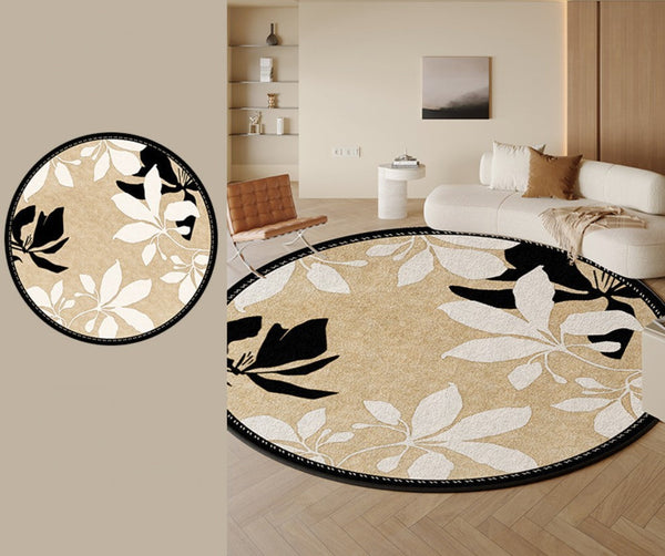 Contemporary Modern Rugs, Flower Pattern Circular Modern Rugs under Chairs, Geometric Round Rugs for Dining Room, Bedroom Abstract Modern Area Rugs-Grace Painting Crafts
