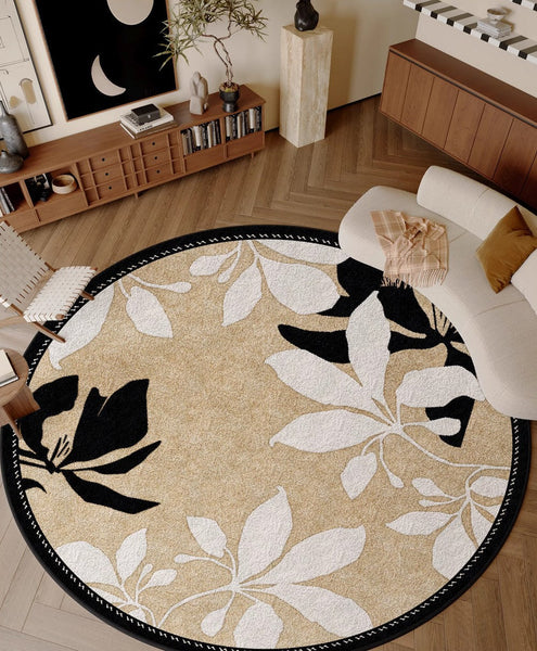 Contemporary Modern Rugs, Flower Pattern Circular Modern Rugs under Chairs, Geometric Round Rugs for Dining Room, Bedroom Abstract Modern Area Rugs-Grace Painting Crafts