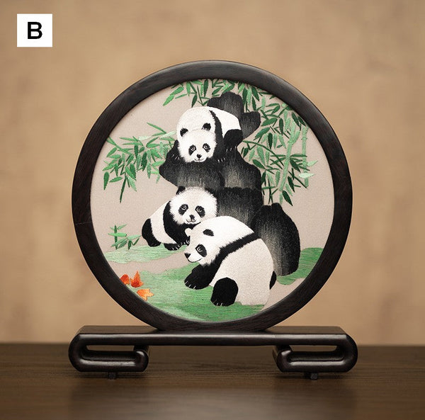 Unique Birthday Gift, Exclusive Business Present Panda Embroidered Decor, Traditional Chinese Suzhou Embroidery Ornament, Premium Souvenir-Grace Painting Crafts