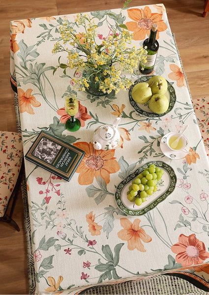 Beautiful Kitchen Table Cover, Spring Flower Tablecloth for Round Table, Linen Table Cover for Dining Room Table, Simple Modern Rectangle Tablecloth Ideas for Oval Table-Grace Painting Crafts