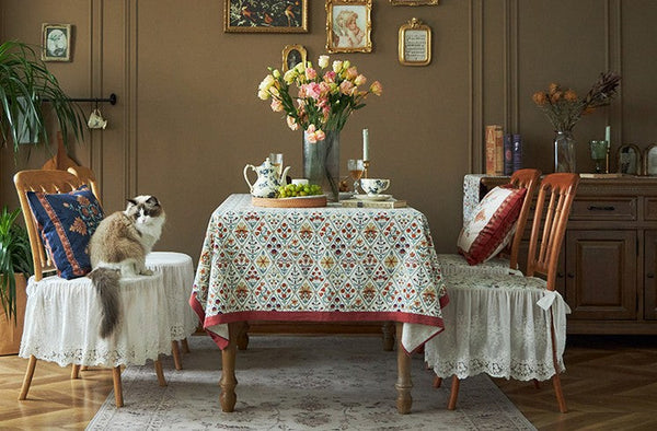 Large Rectangle Tablecloth for Home Decoration, Square Tablecloth for Round Table, Farmhouse Table Cloth Dining Room Table, Flower Pattern Tablecloth-Grace Painting Crafts
