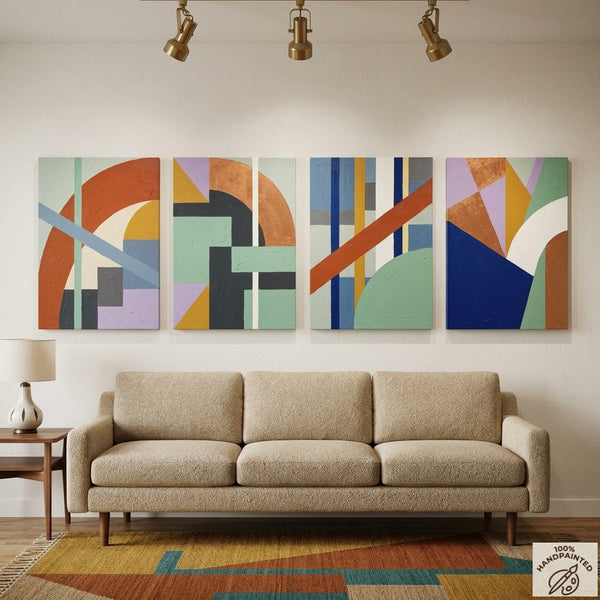 Modern Wall Art for Living Room, Multi Panel Canvas Paintings, Abstract Geometric Art-Grace Painting Crafts