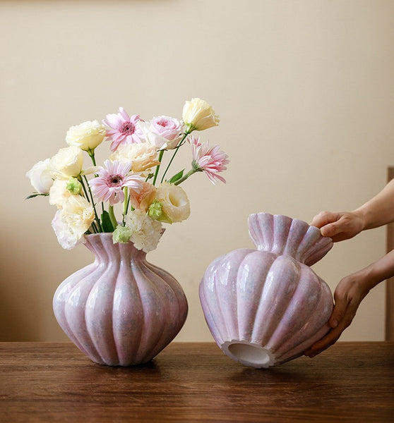 Modern Flower Vase Centerpiece on Table, Handmade Water Holding Flower Vases, Porcelain Flower Vases, Ceramic Bouquet Vases-Grace Painting Crafts