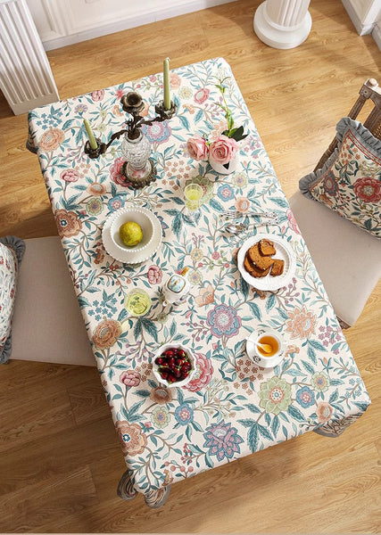 Rectangle Tablecloth Ideas for Dining Table, Flower Farmhouse Table Cover, Extra Large Modern Tablecloth, Square Linen Tablecloth for Coffee Table-Grace Painting Crafts