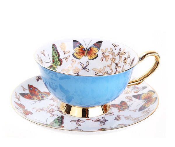 Creative Butterfly Ceramic Coffee Cups, Unique Butterfly Coffee Cups and Saucers, Beautiful British Tea Cups, Creative Bone China Porcelain Tea Cup Set-Grace Painting Crafts
