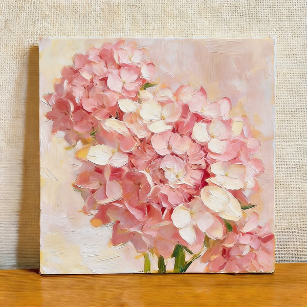 Small Canvas Artwork, Pink Hydrangeas in Full Bloom, Hand Painted Canvas Art, Still Life Painting, Original Flower Paintings, Buy Small Artwork Online-Grace Painting Crafts