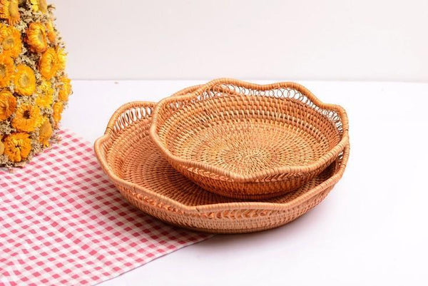 Rattan Storage Basket, Fruit Basket, Woven Round Storage Basket, Kitchen Storage Baskets, Storage Basket for Dining Room-Grace Painting Crafts