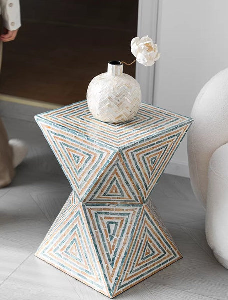 Contemporary Small Sofa Side Table, Shell Small Side Table, Unique Small End Table, Portable Casual Side Table, Creative Coffee Table-Grace Painting Crafts