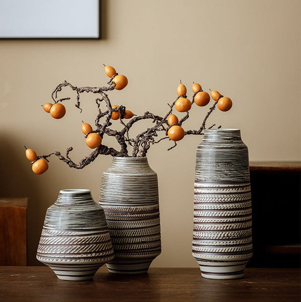 Modern Bouquet Flower Vases, Centerpiece on Dining Table, Handmade Pottery Flower Vases Urn, Water Holding Flower Vases, Large Flower Vase on Table-Grace Painting Crafts