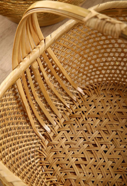 Natural Hand-woven Bamboo Basket, Extra Large Picnic Food Basket with Handle, Lovely Bamboo Baskets for Vegetable, Natural Fruit Basket Kitchen Storage Baskets-Grace Painting Crafts