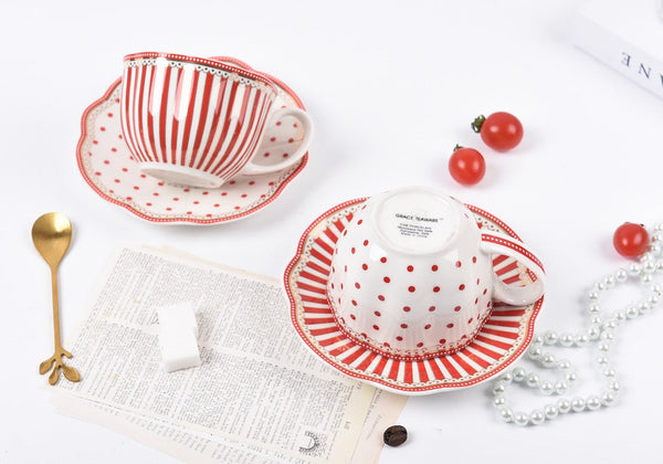 Creative Porcelain Tea Cup Saucer Set, Elegant Modern Ceramic Coffee Cups, Unique Porcelain Cup and Saucer, Afternoon British Tea Cups-Grace Painting Crafts