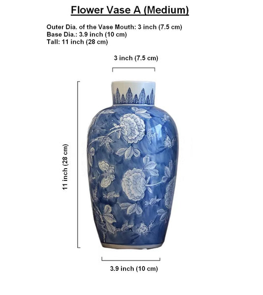 Large Flower Vases on Dining Table, Blue Porcelain Flower Vases, Centerpiece Ceramic Bouquet Vases, Handmade Modern Flower Vase-Grace Painting Crafts