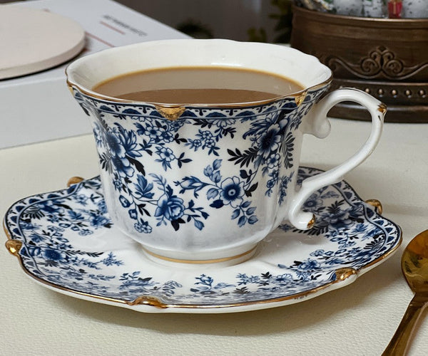 French Style China Porcelain Tea Cup Set, Unique Tea Cup and Saucers, Royal Ceramic Cups, Elegant Vintage Ceramic Coffee Cups for Afternoon Tea-Grace Painting Crafts
